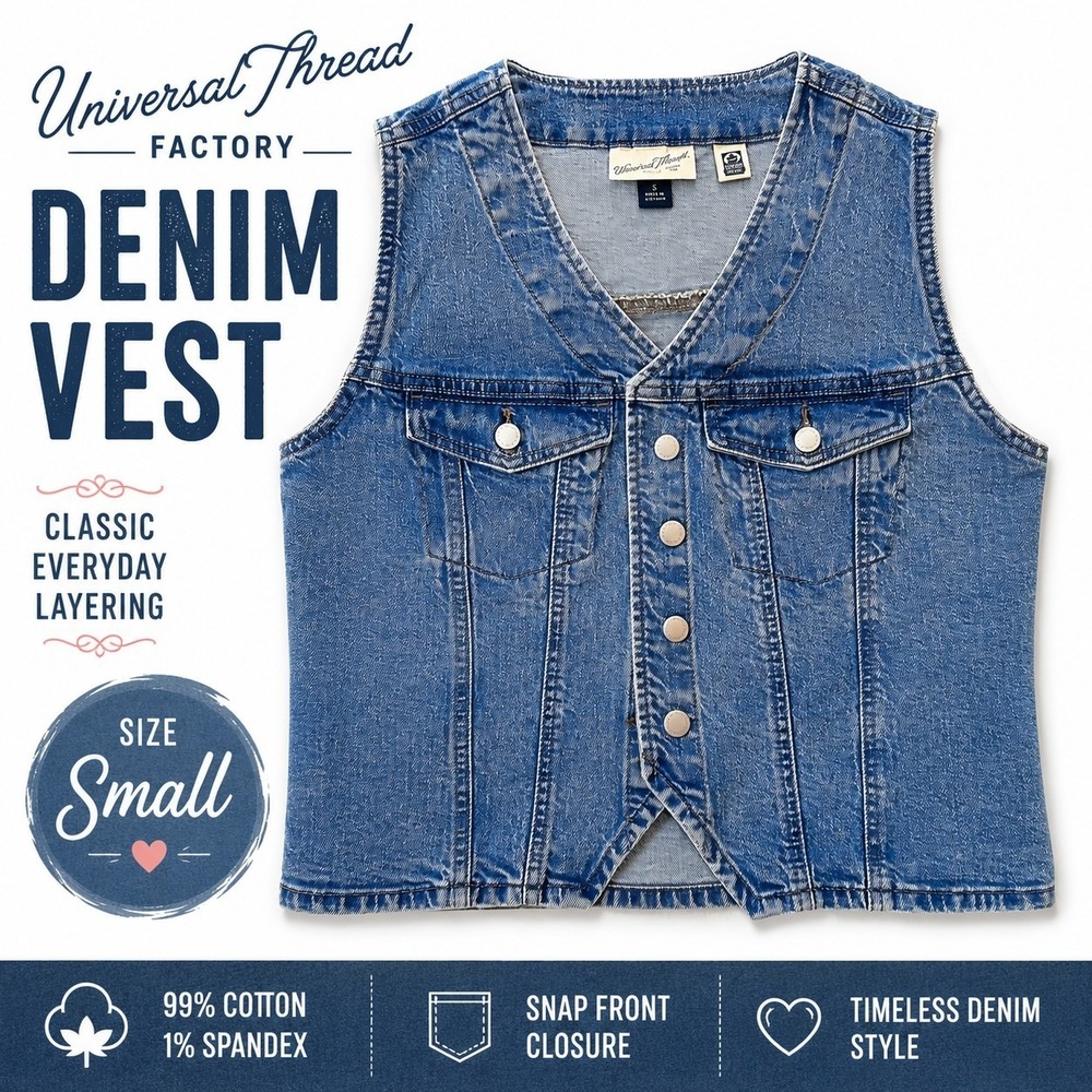 Universal Thread Factory Denim Vest Womens Small Blue Snap Front Jean Jacket